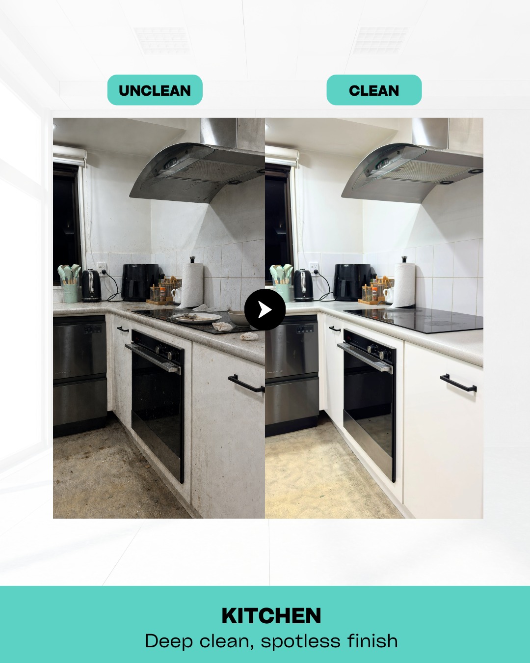 Destello before and after: kitchen deep clean with spotless finish